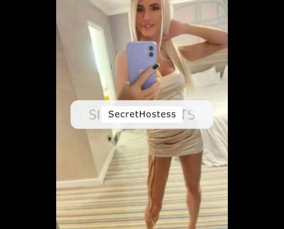 Stunning blonde with model-like appearance, wearing a size 6 in Central London